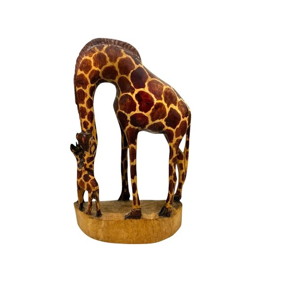Hand-Carved Wooden Giraffe Figurine Set - Picture 9 of 16